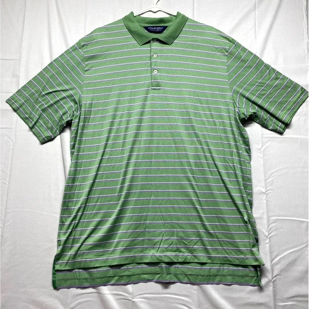 Polo Golf Ralph Lauren Polo Shirt Mens XL Green Purple Striped Performance